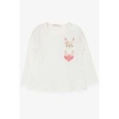 Breeze Ekru 1.5-5 Yaş Uzun Kollu Cepli Tavşancık Baskılı Kız Çocuk T-shirt