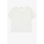 Breeze Ekru 8-14 Yaş Düğme Aksesuarlı Kız Çocuk T-shirt