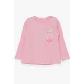 Breeze Pudra 1.5-5 Yaş Uzun Kollu Cepli Tavşancık Baskılı Kız Çocuk T-shirt