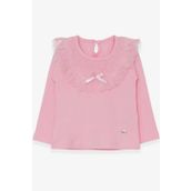 Breeze Pudra 1.5-5 Yaş Uzun Kollu Fiyonklu Güpürlü Kız Çocuk T-shirt