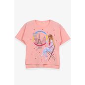 Breeze Somon 9-16 Yaş Kalpli Simli Baskılı Kız Çocuk T-shirt