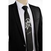 Brianze M.Kemal Atatürk Logolu Siyah Kravat Şık Tasarım 7 cm Genişlik 1.50-152 cm - Lacivert