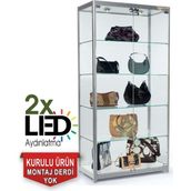 bubizde Camlı Vitrin - Cam Dolap - Camlı Koleksiyon Vitrini - Teşhir Vitrini - Kupa Dolabı 180X80X40 cm
