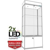 bubizde Camlı Vitrin - Cam Dolap - Camlı Koleksiyon Vitrini - Teşhir Vitrini - Kupa Dolabı 200X80X40 KOD:2080SD - Gri