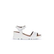 Bueno Shoes 01WA0507 Beyaz Deri Kadın Dolgu Topuklu Sandalet