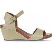 Bueno Shoes 01WJ1503 Haki Deri Kadın Dolgu Topuklu Sandalet