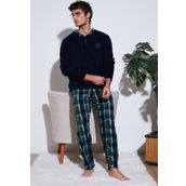 Buratti Ekose Regular Fit Bisiklet Yaka Kışlık Polar Erkek Pijama Takımı 609610013W4 LACİVERT