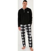 Buratti Ekose Regular Fit Bisiklet Yaka Kışlık Polar Erkek Pijama Takımı 609610013W4 SİYAH-BEYAZ