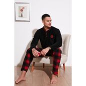 Buratti Ekose Regular Fit Bisiklet Yaka Kışlık Polar Pijama Takımı Erkek Pijama Takımı 609610013W4 - Siyah - Kırmızı