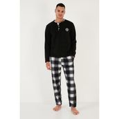 Buratti Ekose Regular Fit Bisiklet Yaka Kışlık Polar Pijama Takımı Erkek Pijama Takımı 609610013W4 - XL - Siyah - Beyaz
