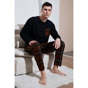 Buratti Ekoseli Cepli Beli Lastikli % 100 Pamuk Regular Fit Pijama Takımı Erkek Pijama Takımı 6572001 - Siyah - Kahverengi