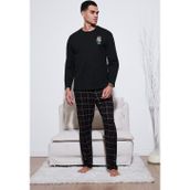 Buratti Ekoseli Regular Fit Yüksek Bel Cepli Bisiklet Yaka Erkek Pijama Takımı 6574002 SİYAH-SİYAH