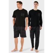 Buratti Pamuklu Regular Fit Kareli 2'li Paket Erkek Pijama Takımı 657200120S2 Siyah-Füme-Siyah