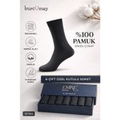 Burcumay Pamuklu Soket Uzun Düz Siyah Çorap 6'lı Özel Kutulu %100 Pamuk Erkek Çorabı