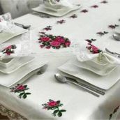 Bursa Çeyiz 18 Parça Kanaviçe Baskılı Yemek Takımı