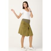 Busa Düğmeli Cep Detaylı Kadife Yeşil Hamile Etek