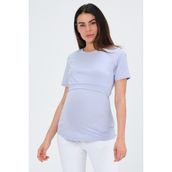 Busa Emzirme Detaylı Kısa Kollu Kadın Lila Renk Bisiklet Yaka Hamile T-Shirt