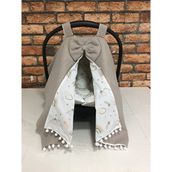 Buse Baby Home Kahverengi Pikeli ve Poplin Kumaş, Ponponlu Puset Örtüsü ve Puset Minderi 2'li Set