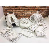 Buse Baby Home Krem Çok Amaçlı Babynest , Puset Örtüsü ve Minderi , Alt Açma ve Battaniye, Nevresim Takımı 15'li Set - Krem Rengi