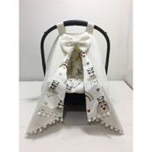 Buse Baby Home Krem Pikeli ve Poplin Kumaş, Ponponlu Puset Örtüsü ve Puset Minderi 2'li Set - Krem Rengi