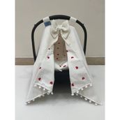 Buse Baby Home Krem Pikeli ve Poplin Kumaş, Ponponlu Puset Örtüsü ve Puset Minderi 2'li Set