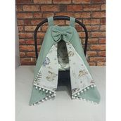 Buse Baby Home Yeşil Pikeli ve Poplin Kumaş, Ponponlu Puset Örtüsü ve Puset Minderi 2'li Set
