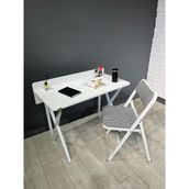 Buse Çalışma Masası Ofis Bilgisayar Masası + Katlanır Sandalyeli 103 cm Metal Siyah Ayak - Beyaz - 103 x 52 x 96