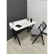Buse Çalışma Masası Ofis Bilgisayar Masası + Katlanır Sandalyeli 103 cm Metal Siyah Ayak - Beyaz - Siyah - 103 x 52 x 96