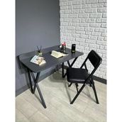 Buse Çalışma Masası Ofis Bilgisayar Masası + Katlanır Sandalyeli 103 Cm Metal Siyah Ayak