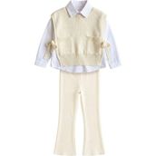 Butik Kız Çocuk Triko Süveterli Gömlek ve Fitilli Pantolon Takım – Krem - 3 – 4 Yaş