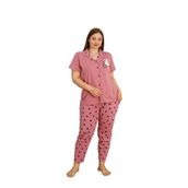 Büyük Beden%100 Pamuk Düğmeli Kadın Pijama Takımı – Rahat ve Şık Gömlek Pijama Tasarımı Pembe L