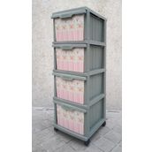 Büyük Boy Bordürlü Çiçek Desen 4 Çekmeceli Tekerlekli Komidin Yükseklik 93cm 43x38 Demonte Dolap Raf