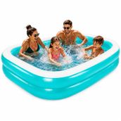 Büyük Boy Şişme Havuz, 2.01 Metre Dikdörtgen Aile Havuzu, 3 Katmanlı Dayanıklı PVC UV Güneşe Dayanıklı, Çift Yönlü Hava Akışlı Yetişkin Çocuk Ev Balkon Bahçe Yazlık İçin Büyük Boy Şişme Havuz
