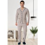 By Mecit Pijama Erkek Önden Düğmeli Mevsimlik Büyük Beden Pijama Takımı %100 Pamuk