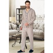 By Mecit Pijama Önden Düğmeli Büyük Beden Uzun Kollu Erkek Pijama Takımı %100 Pamuk