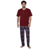 ca lia Erkek Kısa Kol Penye Süprem Bordo Ekose Düğmeli Pijama Takımı (Bordo, M)