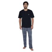 ca lia Erkek Kısa Kollu Pamuklu Ekose Desenli Pijama Takımı (Siyah, L)