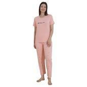 ca lia Kadın Milan Kumaş Kalp Desenli Bisiklet Yaka Kısa Kollu Pijama Takımı (Pembe, L)