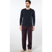 Cacharel Erkek Poplin O Yaka Uzun Kollu Pijama Takım 2239/Bordo 1