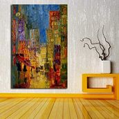 Caddeko DIK-DKR36 Yağmur Şehir Yağlı Boya Görünümlü 70x100 cm Kanvas Tablo