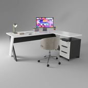 Çağın Ofis Mobilyaları Omix Kesonlu L Çalışma Masası 160 cm (Lake Beyaz/antrasit)
