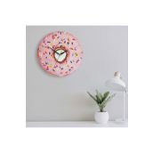 CajuArt Dekoratif Pembe Donut Yuvarlak Ahşap Duvar Saati