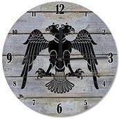 Cakasaat Eski Ahşapta Çift Başlı Kara Kartalselçuklu Bayrağı Analog Duvar Saati