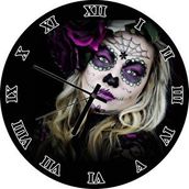 Cakatablo Siyah Zeminde Meksika Catrina Makyajı Duvar Saati