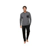 CALİA Antrasit Compact Penye Düğmeli Henley Yaka Uzun Kollu Erkek Pijama Takımı, M Beden