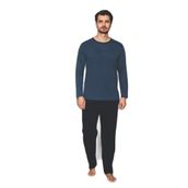 CALİA Erkek Cotton Bisiklet Yaka Önü Baskılı Pijama Takımı, İndigo Mavisi, M Beden