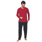 CALİA Erkek Cotton Bisiklet Yaka Önü Baskılı Pijama Takımı, Kırmızı, XL