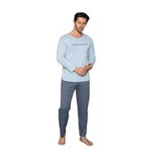 CALİA Erkek Pamuk Uzun Kol Pijama Takımı, Lacivert, XL