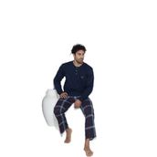 CALİA Erkek Penye Süprem Uzun Kol Pijama Takımı, Ekose Desen, Lacivert, 2XL