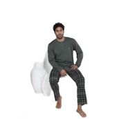 CALİA Erkek Penye Süprem Uzun Kol Pijama Takımı, Haki Ekose, 2XL